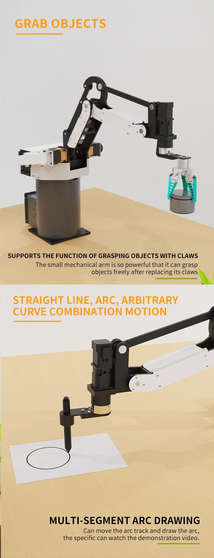 4086 Desk Robot Arm 20*20cm Mini Robot Footprint Loading and Unloading Small Parts with 3c Industry Robot Arm